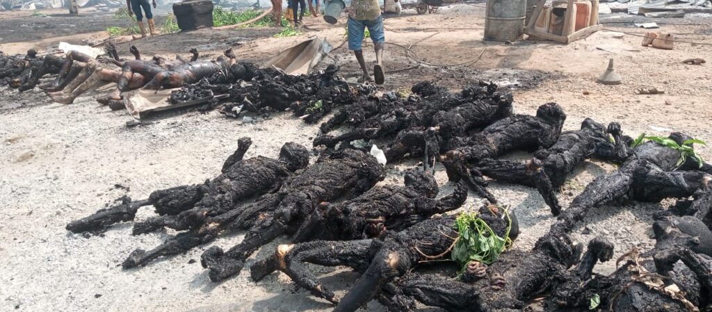 Scene of the Dikko fuel tanker explosion showing rescue efforts