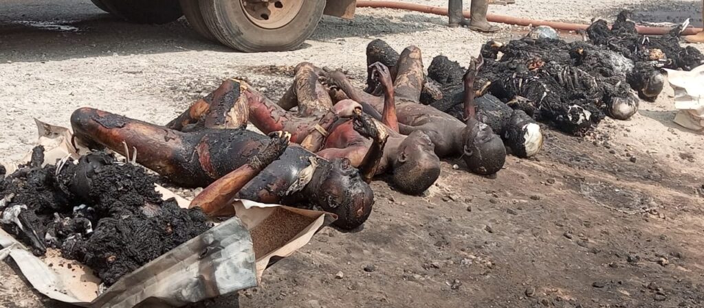 Scene of the Dikko fuel tanker explosion showing rescue efforts